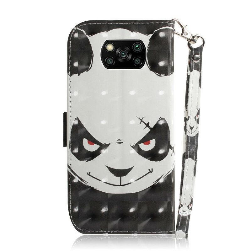 Leren Hoesje voor Poco X3 / X3 Pro / X3 NFC Met Ketting Boze Panda Met Lanyard