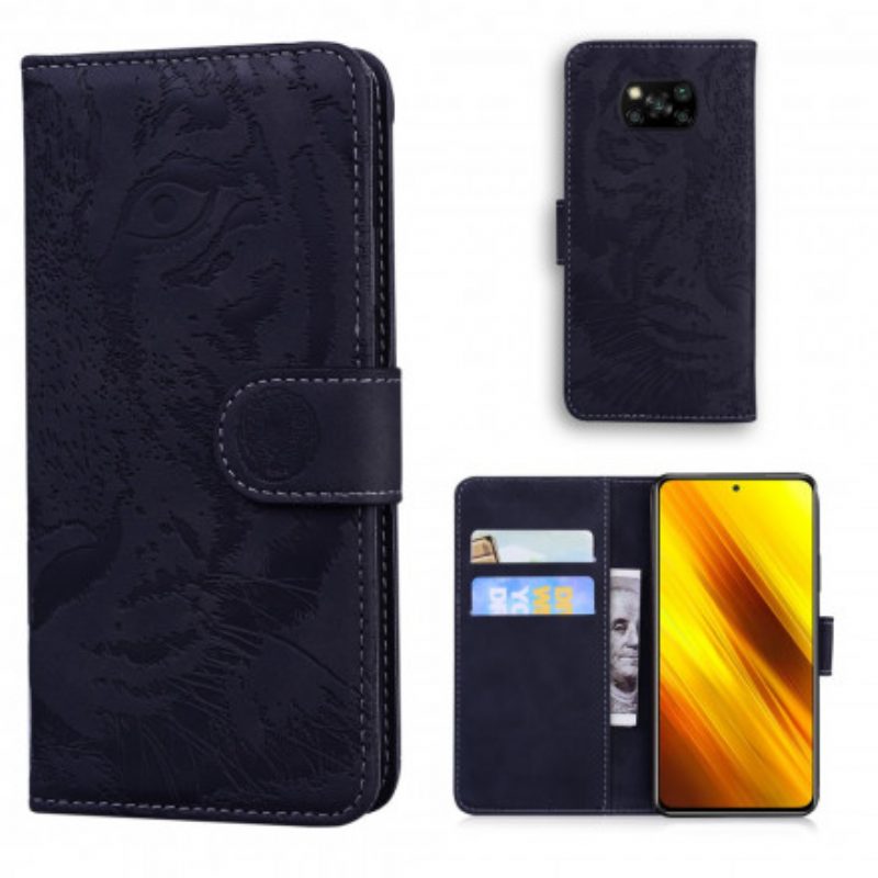 Leren Hoesje voor Poco X3 / X3 Pro / X3 NFC Tijger Gezicht Afdrukken