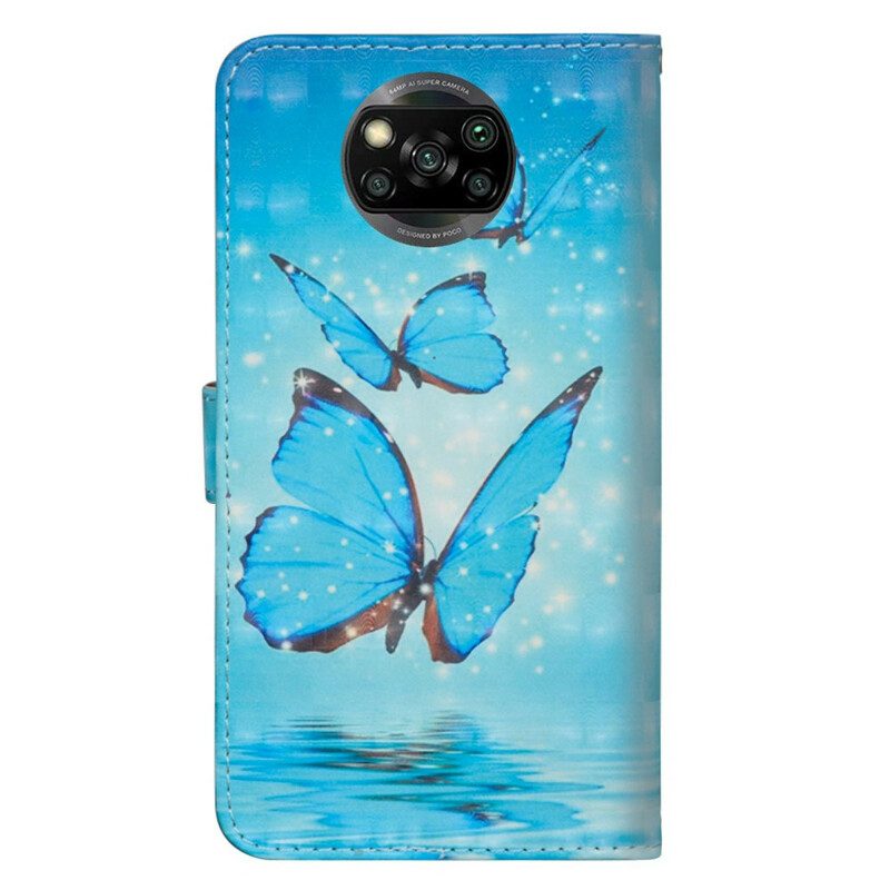 Leren Hoesje voor Poco X3 / X3 Pro / X3 NFC Vliegende Blauwe Vlinders