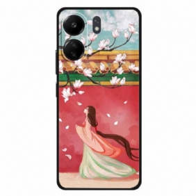 Cover Hoesje Poco C65 Telefoonhoesje Vrouw En Perzikbloesems