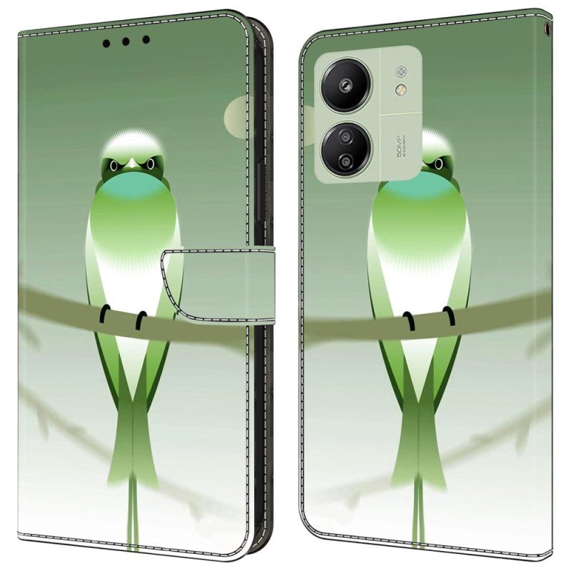 Flip Case Leren Poco C65 Groene Vogel