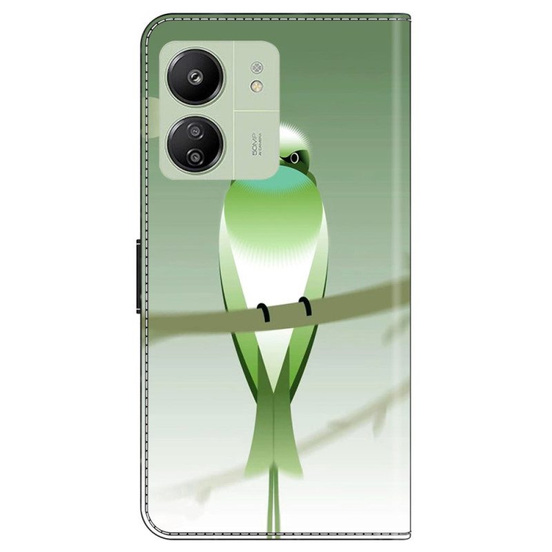 Flip Case Leren Poco C65 Groene Vogel