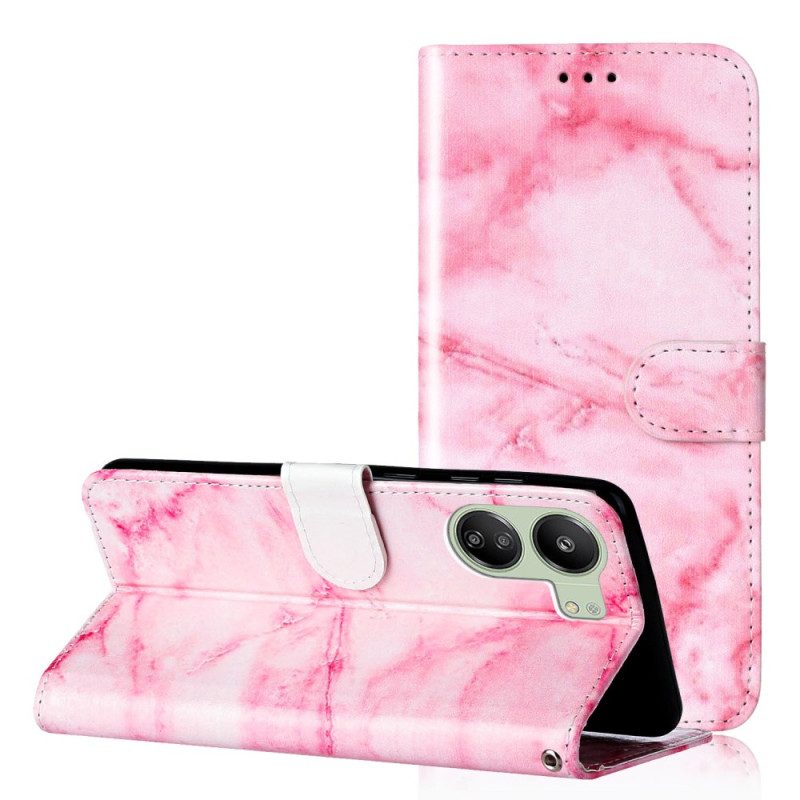 Flip Case Leren Poco C65 Roze Marmer