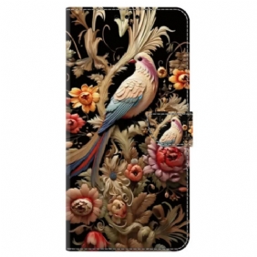 Flip Case Leren Poco C65 Vintage Bloem En Vogel