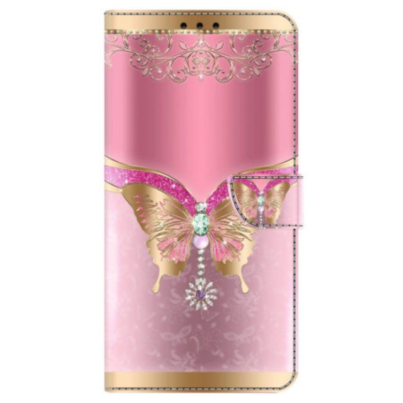 Folio-hoesje Poco C65 Telefoonhoesje Roze En Gouden Vlinder