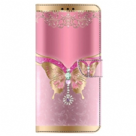 Folio-hoesje Poco C65 Telefoonhoesje Roze En Gouden Vlinder