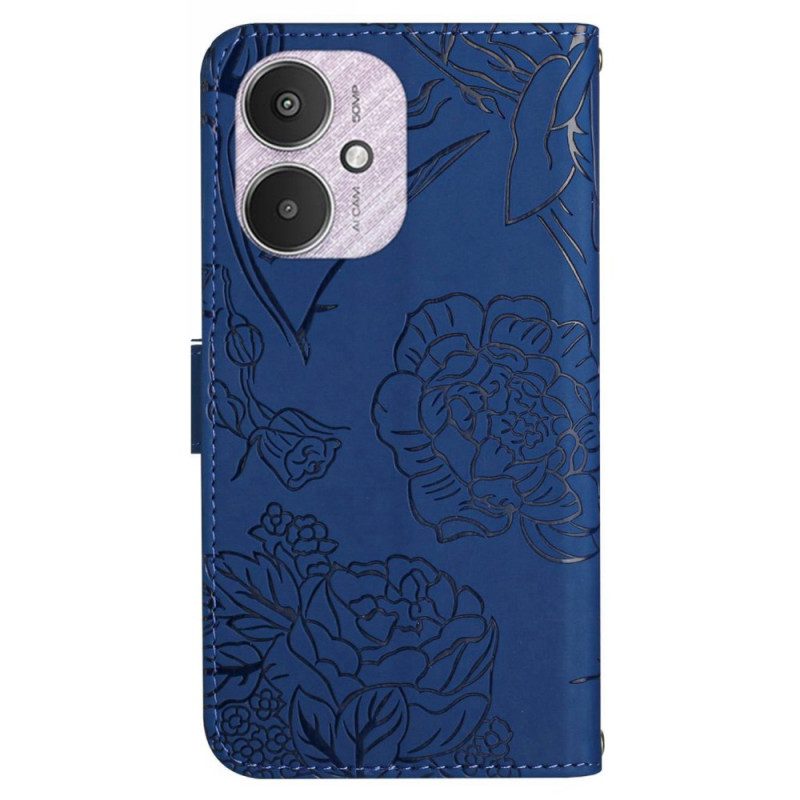 Folio-hoesje Poco C65 Telefoonhoesje Schouderband Met Vlinders