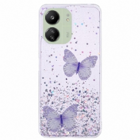 Hoesje Poco C65 Twee Vlinders Pailletten Bescherming Hoesje