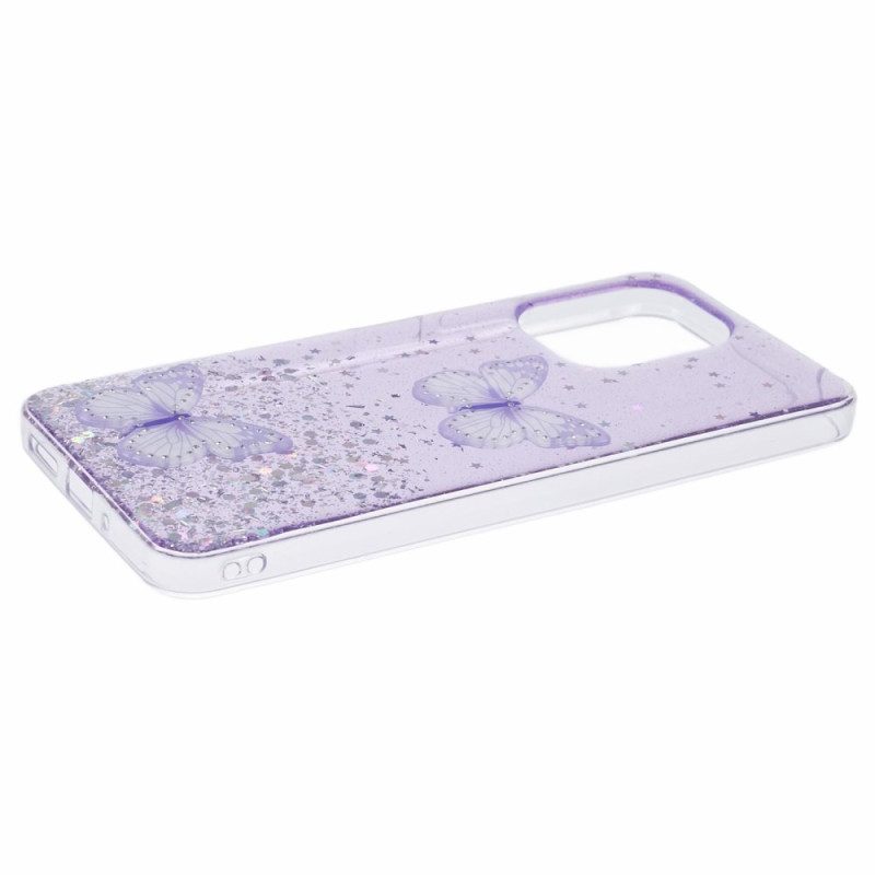 Hoesje Poco C65 Twee Vlinders Pailletten Bescherming Hoesje