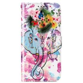 Leren Hoesje Poco C65 Aquarelolifant Met Koord Bescherming Hoesje