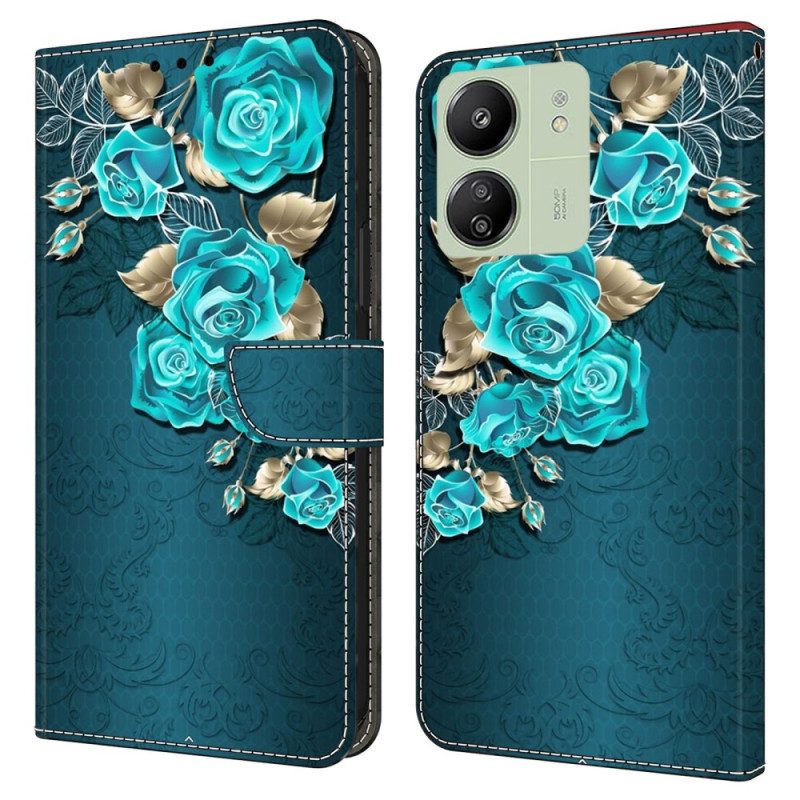 Leren Hoesje Poco C65 Blauwe Roos Bescherming Hoesje