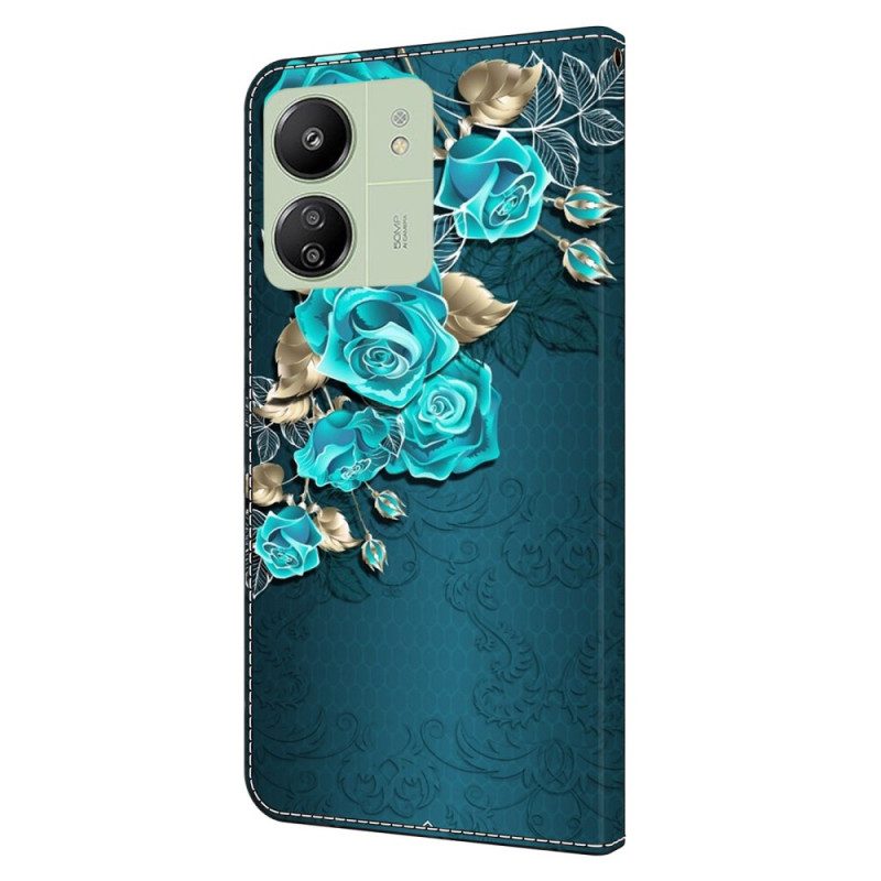 Leren Hoesje Poco C65 Blauwe Roos Bescherming Hoesje