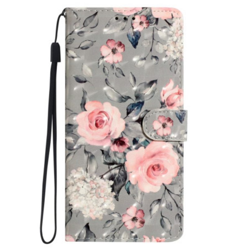 Leren Hoesje Poco C65 Bloeiende Bloemen Met Riempje Bescherming Hoesje