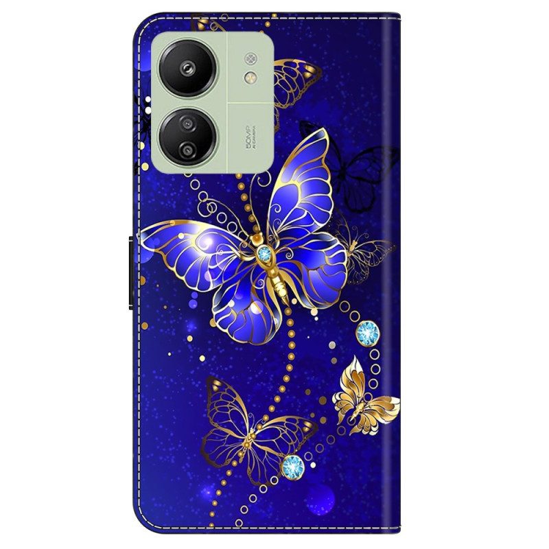 Leren Hoesje Poco C65 Diamanten Vlinder Met Band Bescherming Hoesje