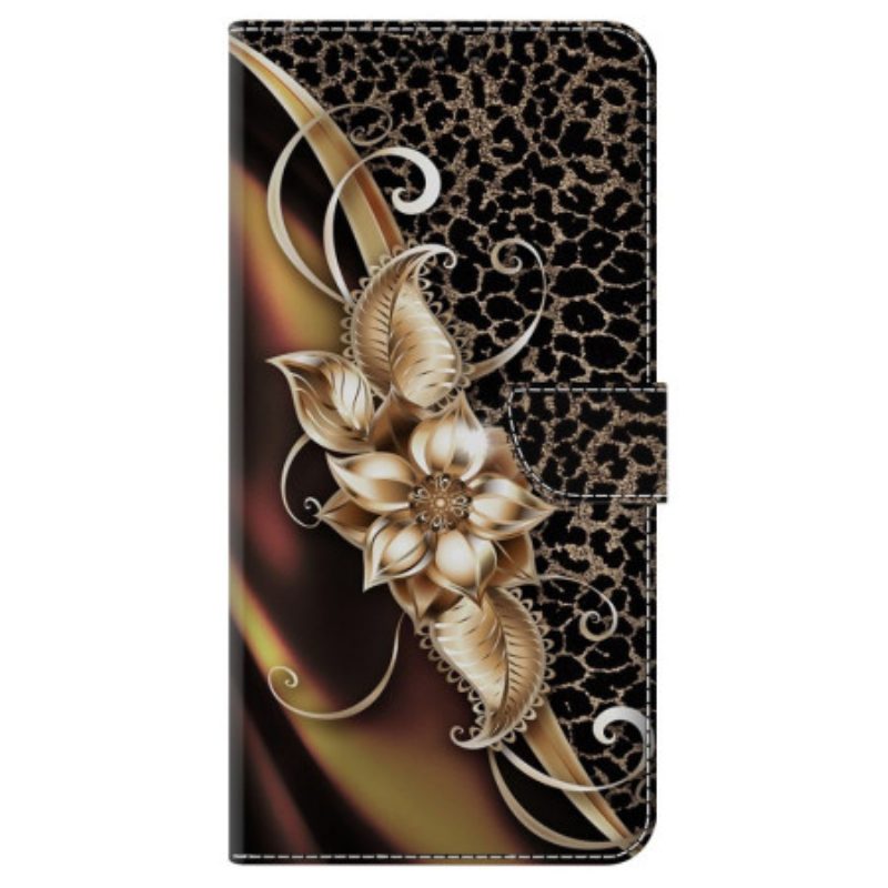 Leren Hoesje Poco C65 Metallic Bloem Bescherming Hoesje