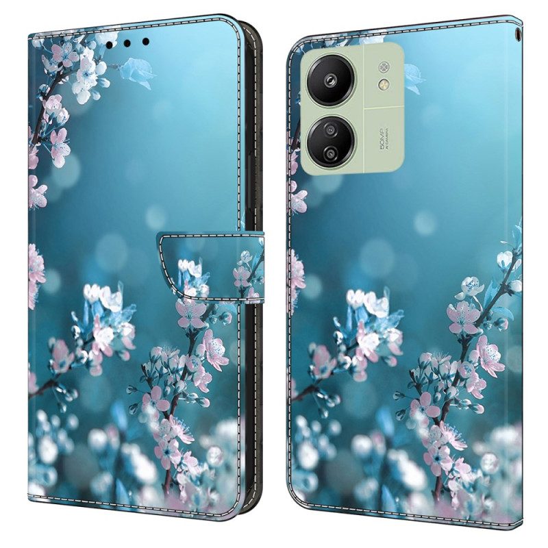 Leren Hoesje Poco C65 Pruimenbloesems Bescherming Hoesje