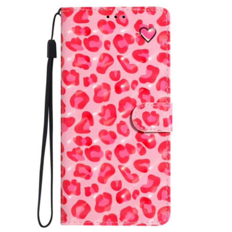 Leren Hoesje Poco C65 Roze Luipaardprint Met Riempje