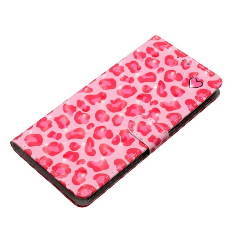 Leren Hoesje Poco C65 Roze Luipaardprint Met Riempje