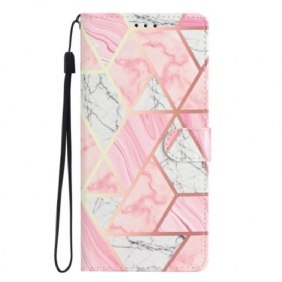 Leren Hoesje Poco C65 Roze Marmer Met Riem Bescherming Hoesje