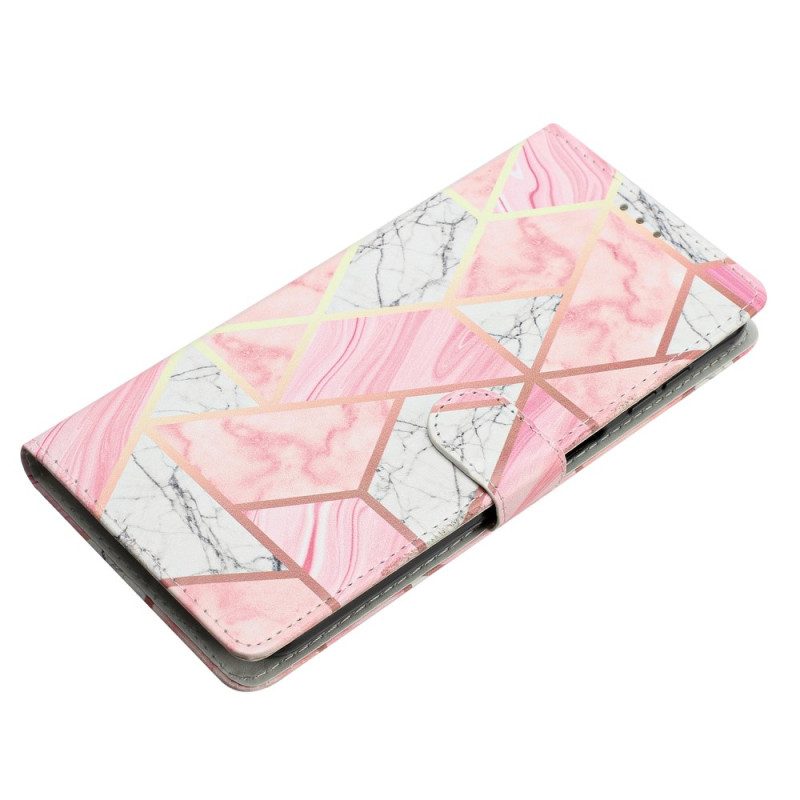 Leren Hoesje Poco C65 Roze Marmer Met Riem Bescherming Hoesje