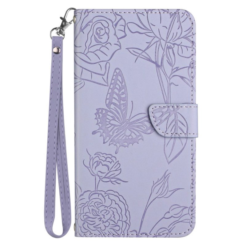 Leren Hoesje Poco C65 Vlinderprint Met Bandje Bescherming Hoesje