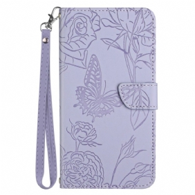 Leren Hoesje Poco C65 Vlinderprint Met Bandje Bescherming Hoesje