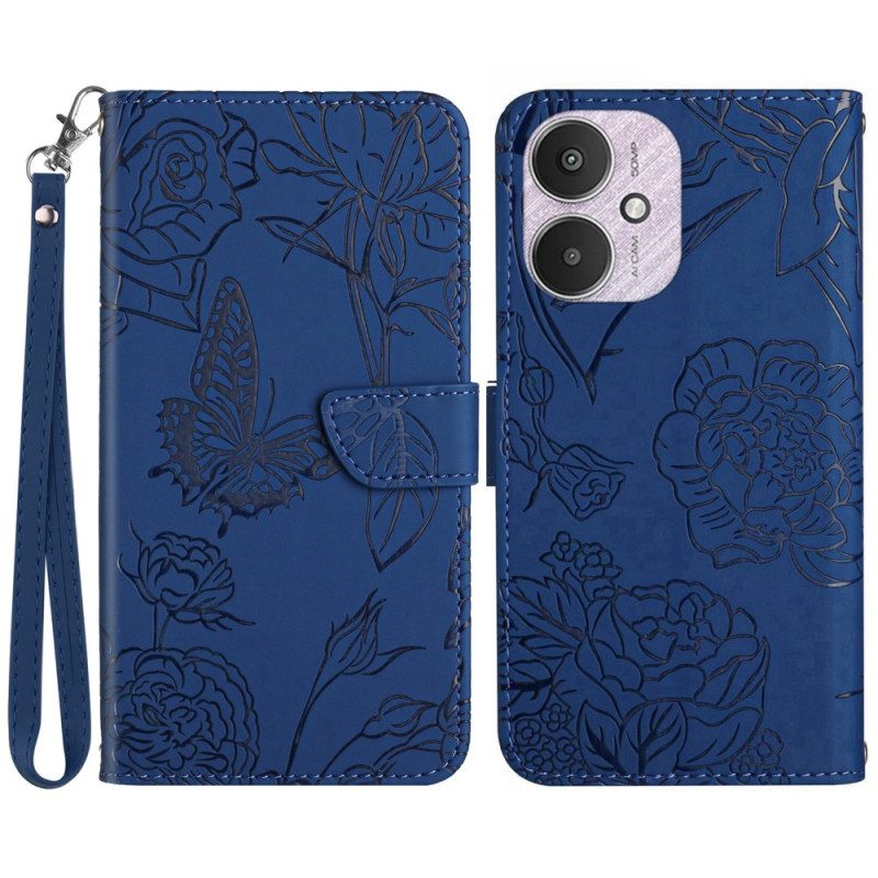 Leren Hoesje Poco C65 Vlinderprint Met Bandje Bescherming Hoesje