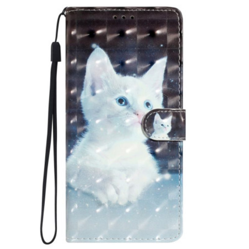 Leren Hoesje Poco C65 Witte Kat Met Riem