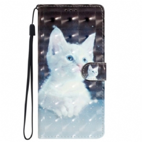 Leren Hoesje Poco C65 Witte Kat Met Riem