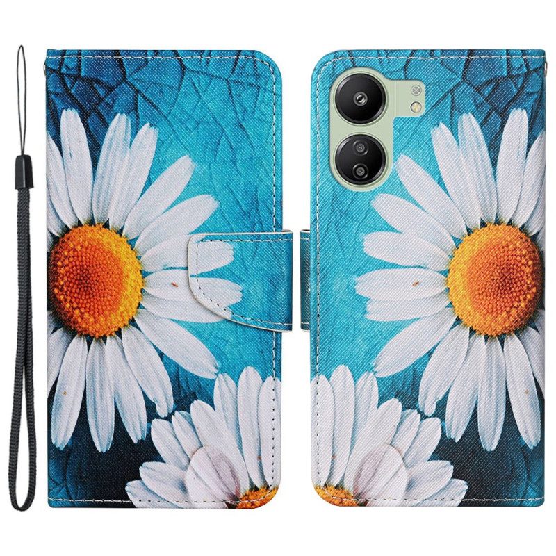 Leren Hoesje Voor Poco C65 Grote Bandchrysanten