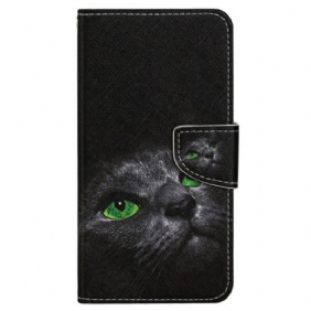 Leren Hoesje Voor Poco C65 Kat Met Groene Ogen En Riem