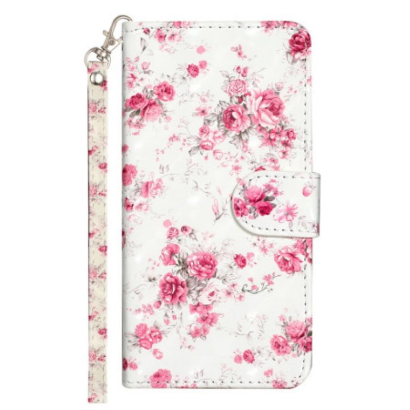 Leren Hoesje Voor Poco C65 Roze Bloemen Met Riem