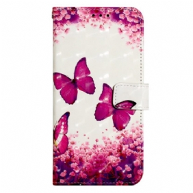 Leren Hoesje Voor Poco C65 Roze Vlinders