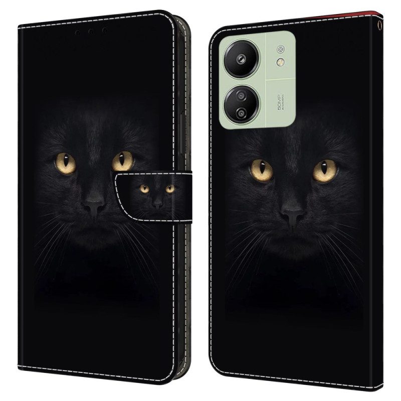 Leren Hoesje Voor Poco C65 Zwarte Kattenogen