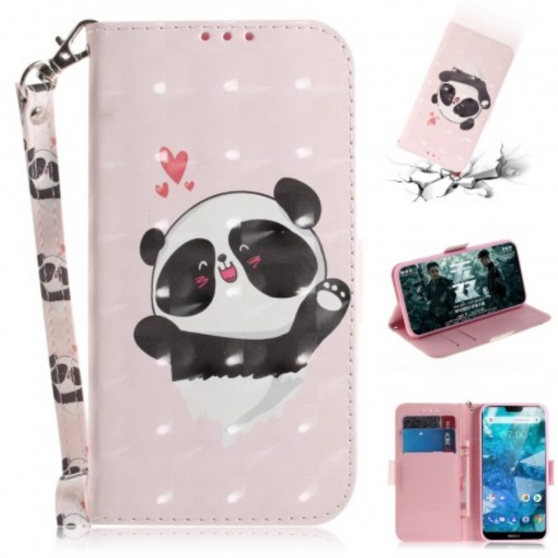 Flip Case voor Nokia 7.1 Met Ketting Panda Love Met Sleutelkoord