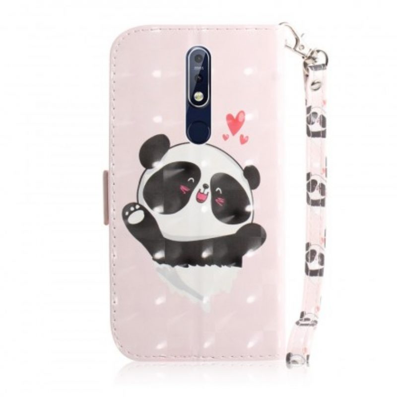 Flip Case voor Nokia 7.1 Met Ketting Panda Love Met Sleutelkoord