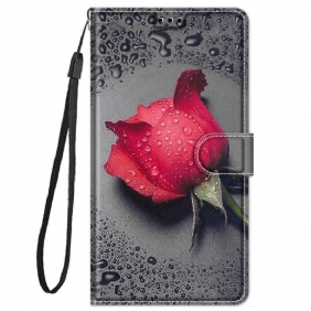 Flip Case voor Xiaomi Redmi Note 11 Pro Plus 5G Rozen Met Lanyard