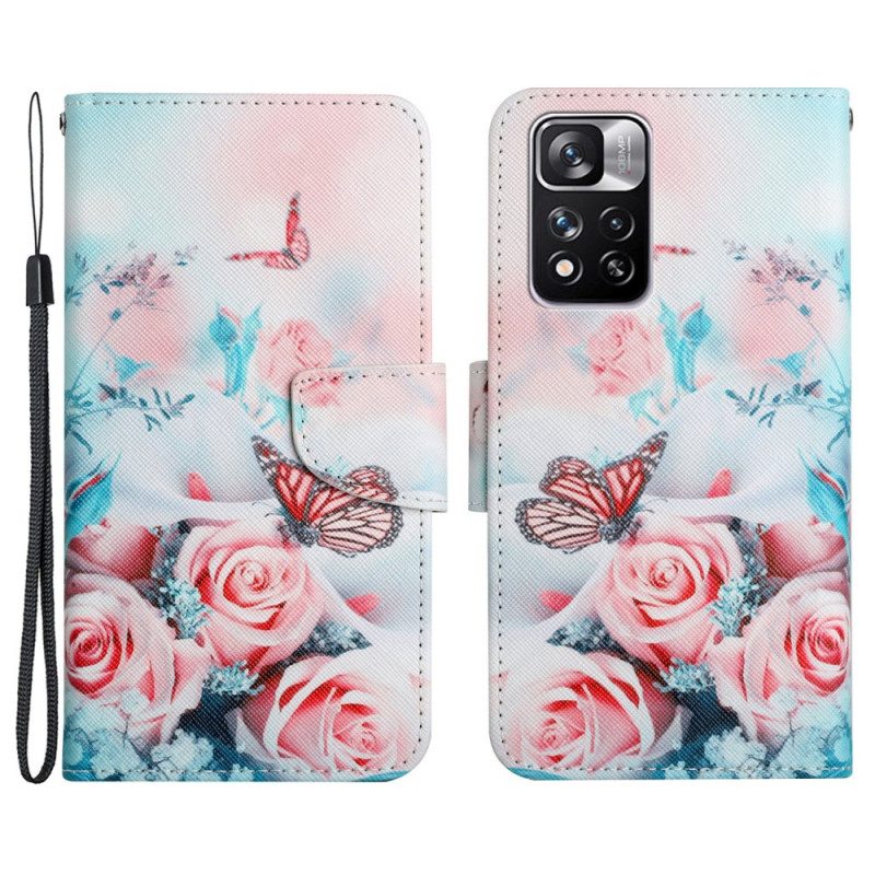 Folio-hoesje voor Xiaomi Redmi Note 11 Pro Plus 5G Boeket Bloemen En Vlinders