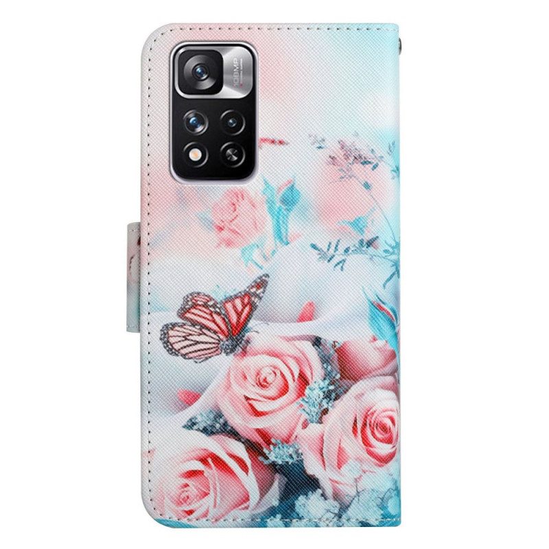 Folio-hoesje voor Xiaomi Redmi Note 11 Pro Plus 5G Boeket Bloemen En Vlinders