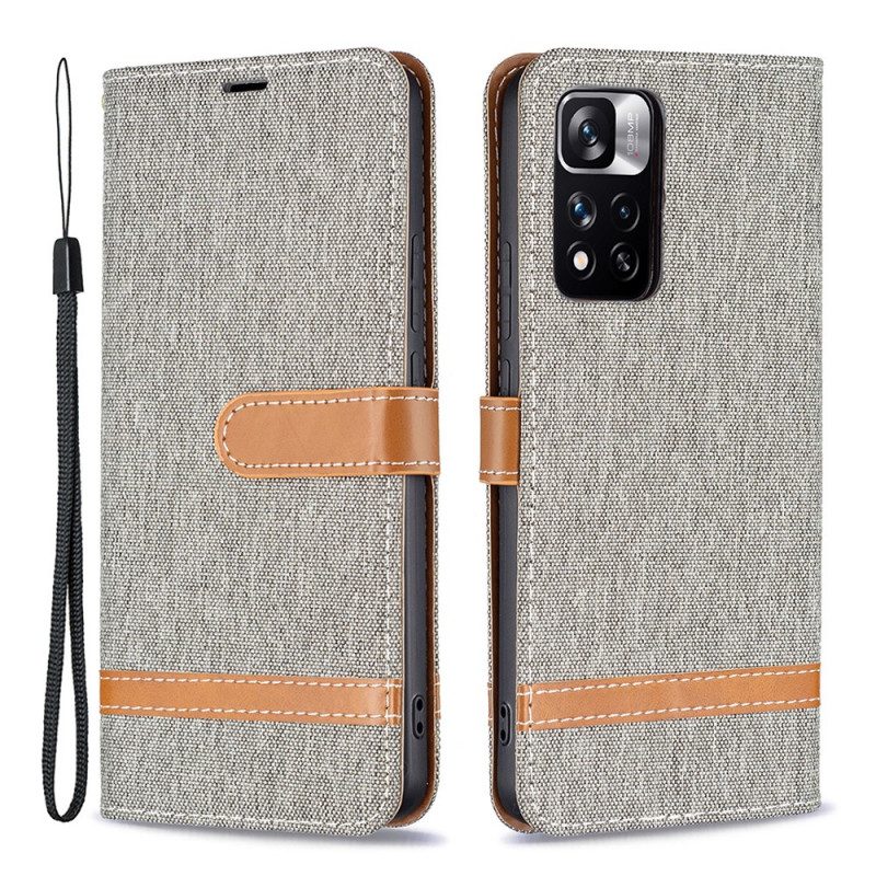 Folio-hoesje voor Xiaomi Redmi Note 11 Pro Plus 5G Met Ketting Band Van Stof En Leereffect