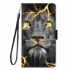 Folio-hoesje voor Xiaomi Redmi Note 11 Pro Plus 5G Met Ketting Feline On Fire Met Riem