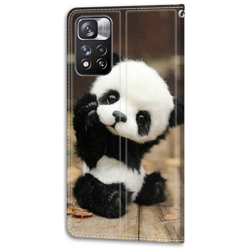 Folio-hoesje voor Xiaomi Redmi Note 11 Pro Plus 5G Met Ketting Kleine Panda Met Riem