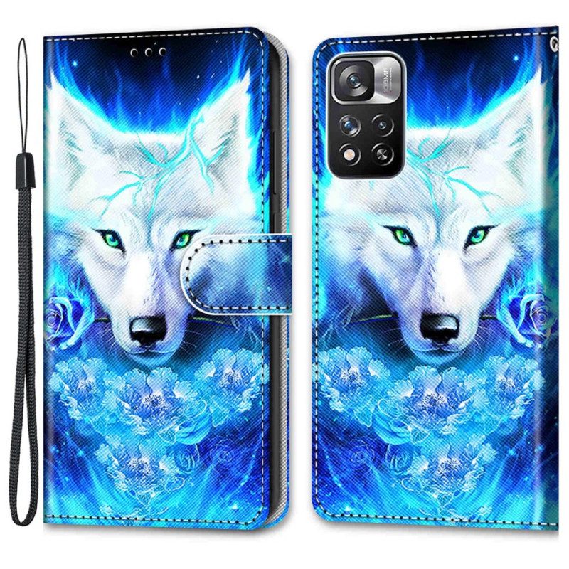 Folio-hoesje voor Xiaomi Redmi Note 11 Pro Plus 5G Met Ketting Lanyard Wolf