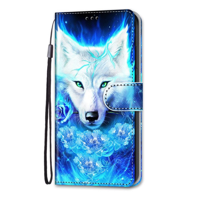 Folio-hoesje voor Xiaomi Redmi Note 11 Pro Plus 5G Met Ketting Lanyard Wolf