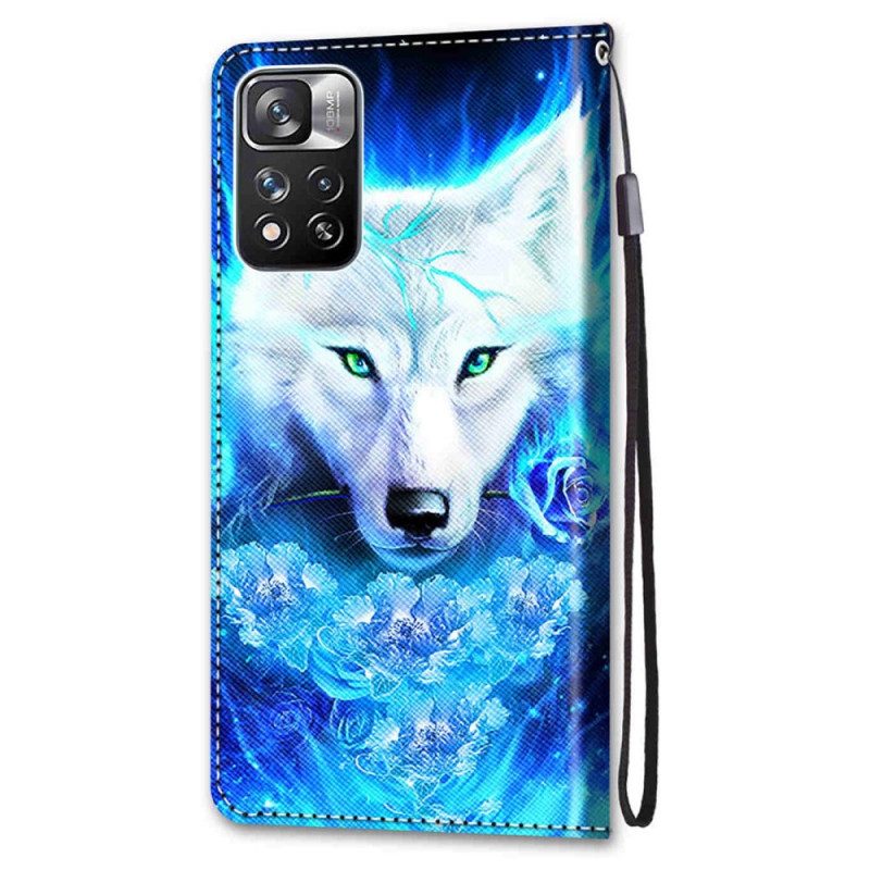 Folio-hoesje voor Xiaomi Redmi Note 11 Pro Plus 5G Met Ketting Lanyard Wolf