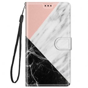 Folio-hoesje voor Xiaomi Redmi Note 11 Pro Plus 5G Met Ketting Marmeren Elegantie Met Bandjes