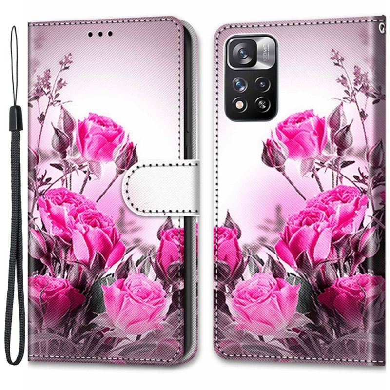 Folio-hoesje voor Xiaomi Redmi Note 11 Pro Plus 5G Met Ketting Riem Bloemen