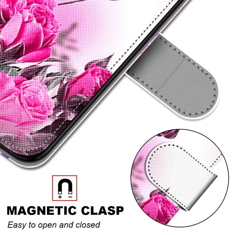 Folio-hoesje voor Xiaomi Redmi Note 11 Pro Plus 5G Met Ketting Riem Bloemen