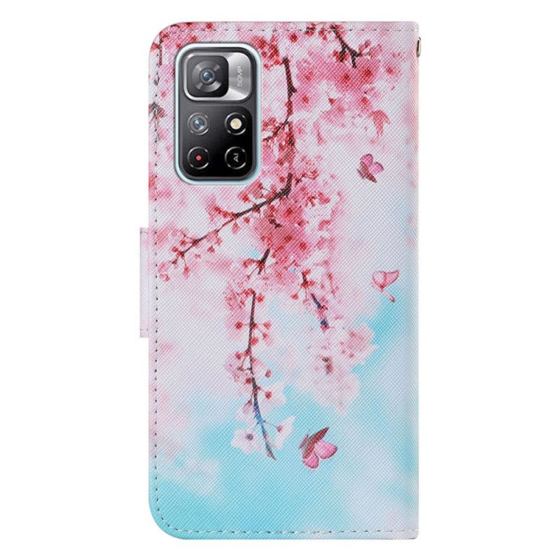 Folio-hoesje voor Xiaomi Redmi Note 11 Pro Plus 5G Met Ketting Rode Takken Met Riem