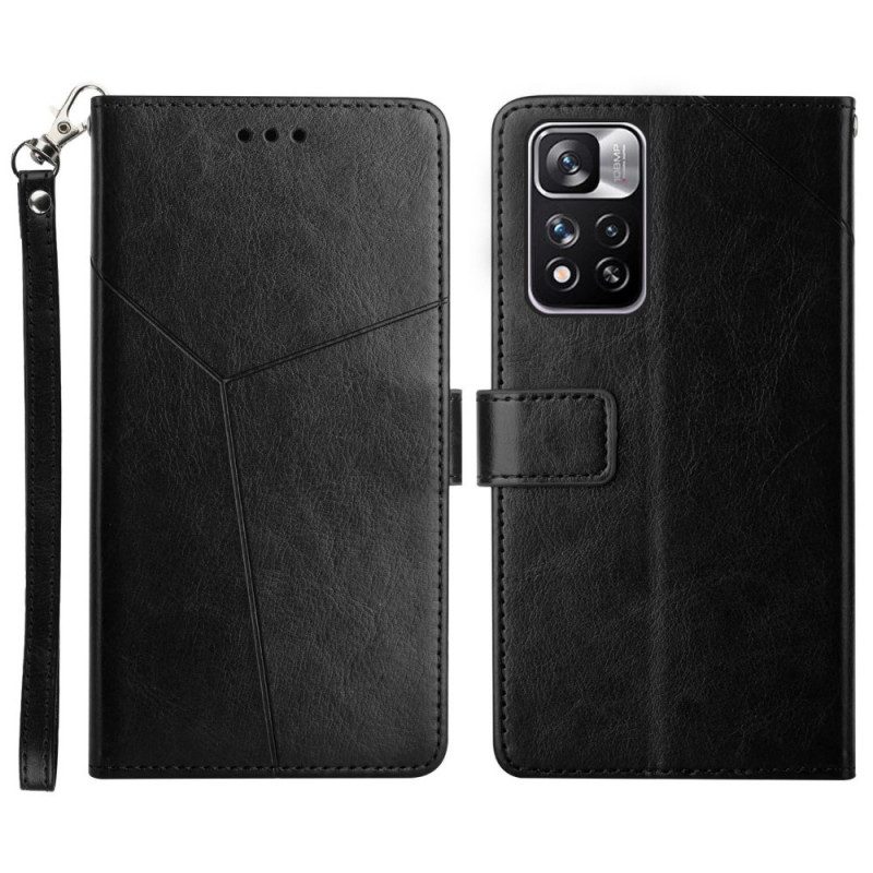 Folio-hoesje voor Xiaomi Redmi Note 11 Pro Plus 5G Met Ketting Strappy Geometrische Lederen Stijl